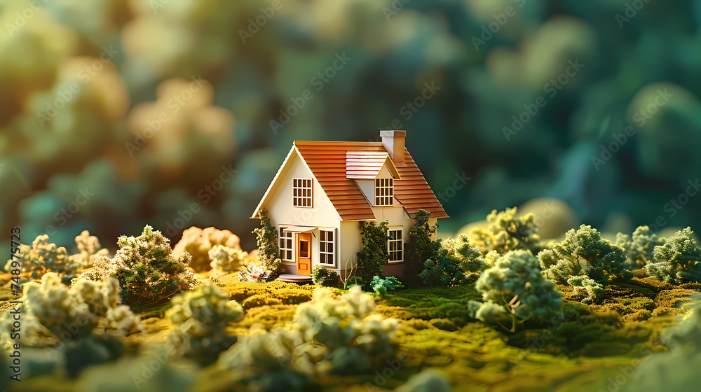 House model, green bokeh background, real estate concept House model, green bokeh background, real estate concept