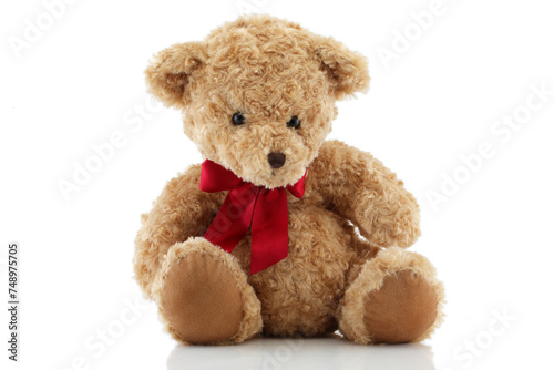 Brown Teddy Bear with red ribbon