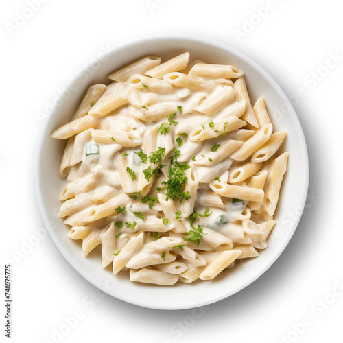 Penne pasta with white sauce isolated on transparent or white background, png