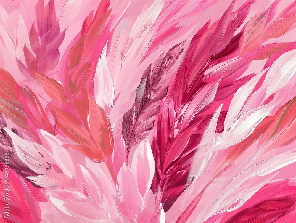 Pink plant leaf brushstroke shapes organic abstract