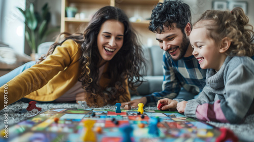 Happy family playing board game 