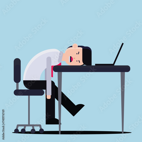 Vector illustration of a tired male entrepreneur working