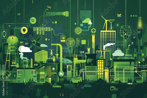  illustration of industry 4.0. Subset of generation and technology revolution, green energy