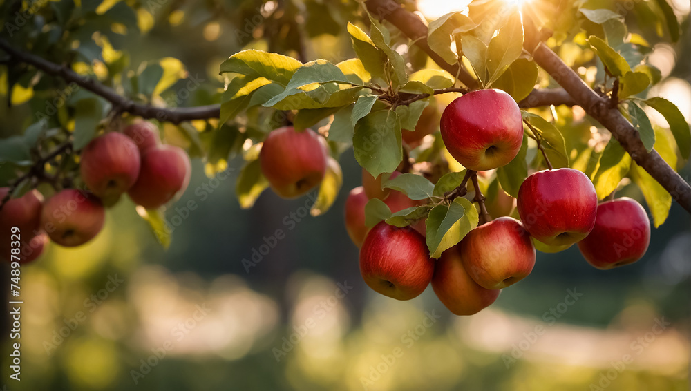 ripe red apples on a branch in the garden farming