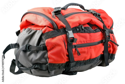 red and black outdoor travel backpack isolated on transparent background