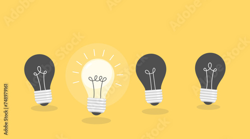 floating lightbulbs flat style over yellow background