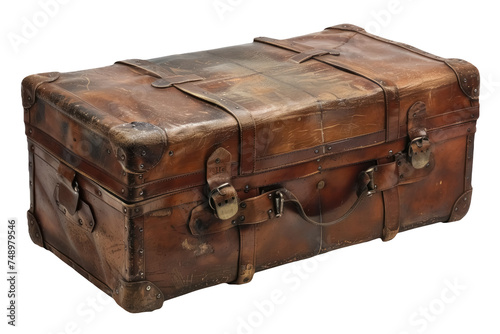 vintage leather suitcase isolated on transparent background