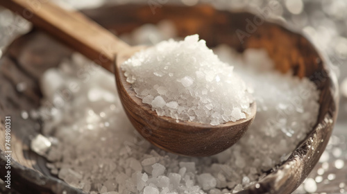 Sea Salt Crystals in Wooden Spoon, salt