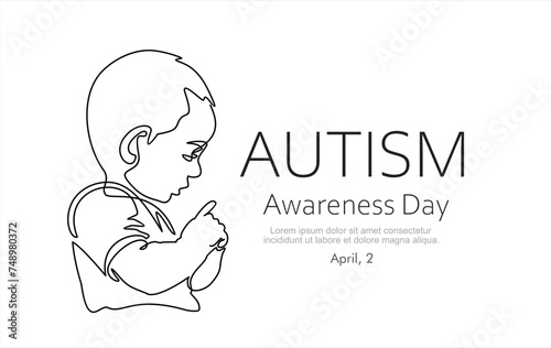 Continuous one line drawing of child. Autism awareness concept. Accept autism and understand the challenges associated with it. 