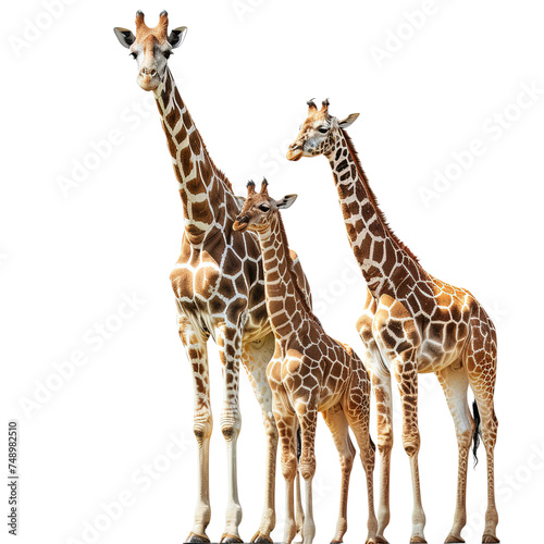 Family of giraffes isolated on white or transparent background