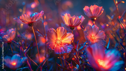 Surreal gardens where flowers emit holographic glows attracting ethereal wildlife © earthstudiotomo