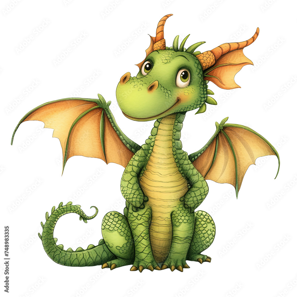 Fototapeta premium Fairytale dragon isolated on white or transparent background