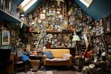 interior of home or garage of a hoarder. Hoarding problem. Mental disorder. 
