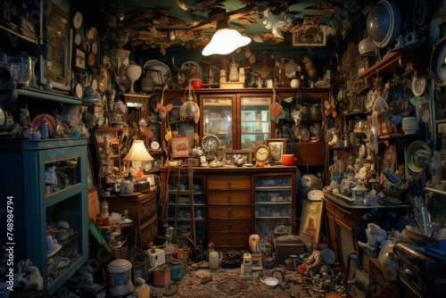 interior of home or garage of a hoarder. Hoarding problem. Mental disorder.  © Dina