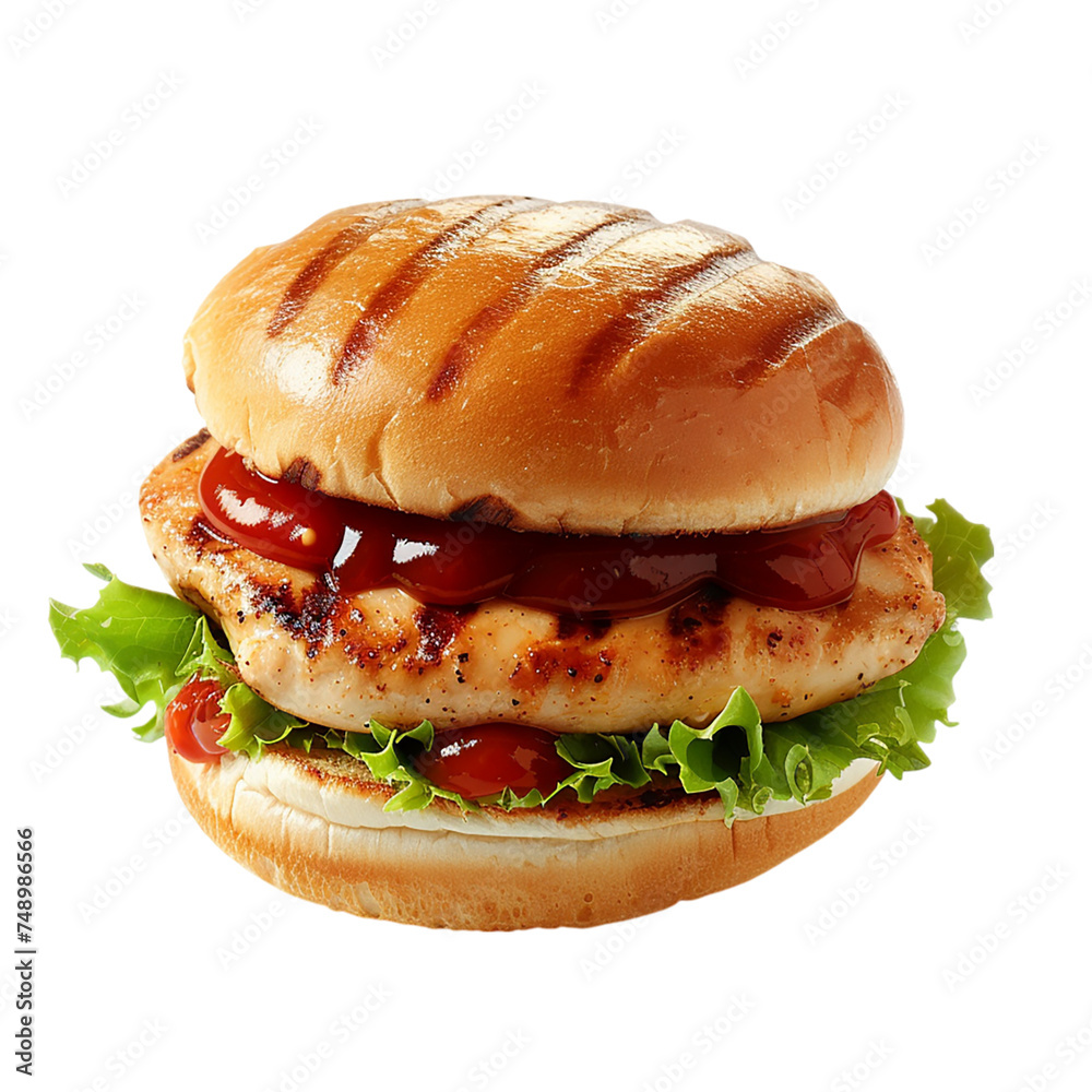 Hamburger with ketchup and mustard isolated on transparent background. Hamburger with ketchup and mustard isolated on transparent background.
