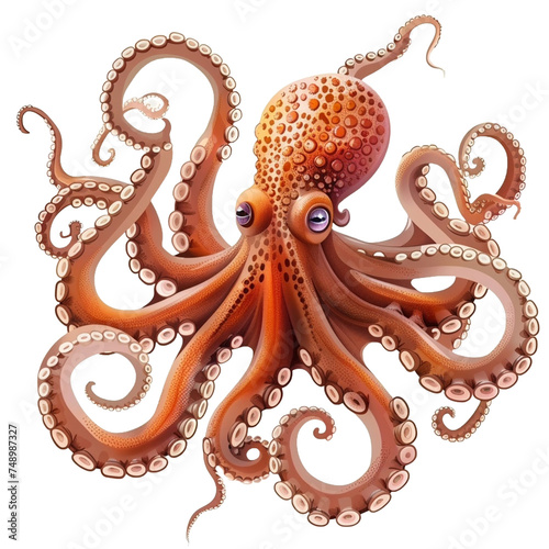 octopus vector cartoon illustration isolated on transparent background - Generative AI