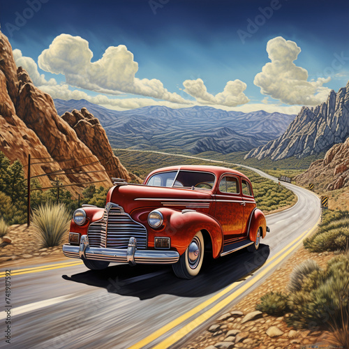 vintage car traveling