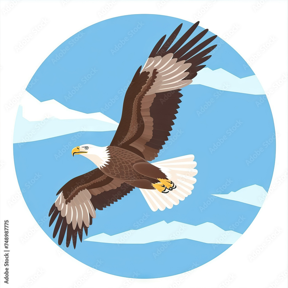 Obraz premium Eagle Soaring Across Azure Skies. Vector Icon Illustration. Animal Nature Icon Concept Isolated Premium Vector. 