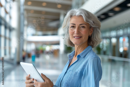 Sophisticated Senior Woman with Tablet in Modern Building. Elegant senior woman with gray hair using a tablet in a bright, airy modern building interior. Free Download Sophisticated Senior Woman with Tablet in Modern Building. Elegant senior woman with gray hair using a tablet in a bright, airy modern building interior. - GFXLoad