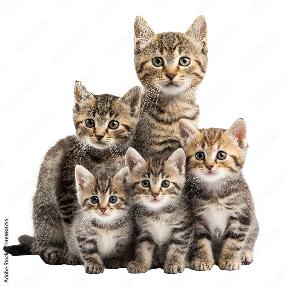Family of cute cats isolated on white or transparent background