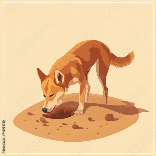 Dingo Digging in the Sand - Outback Euphoria. Vector Icon Illustration. Animal Nature Icon Concept Isolated Premium Vector. 
