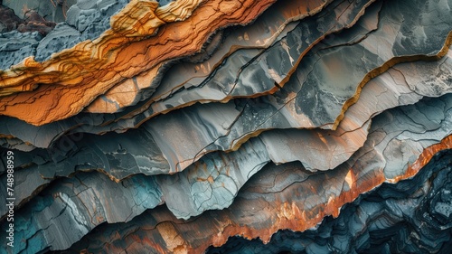 Rugged textured landscape showcasing colorful stratified rock layers photo