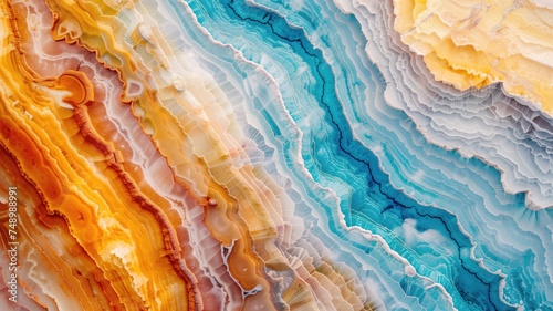 Vibrant agate stone layers in orange and blue hues