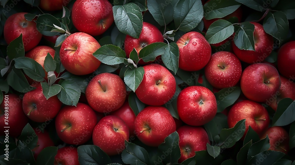 Obraz premium A background of apples and leaves