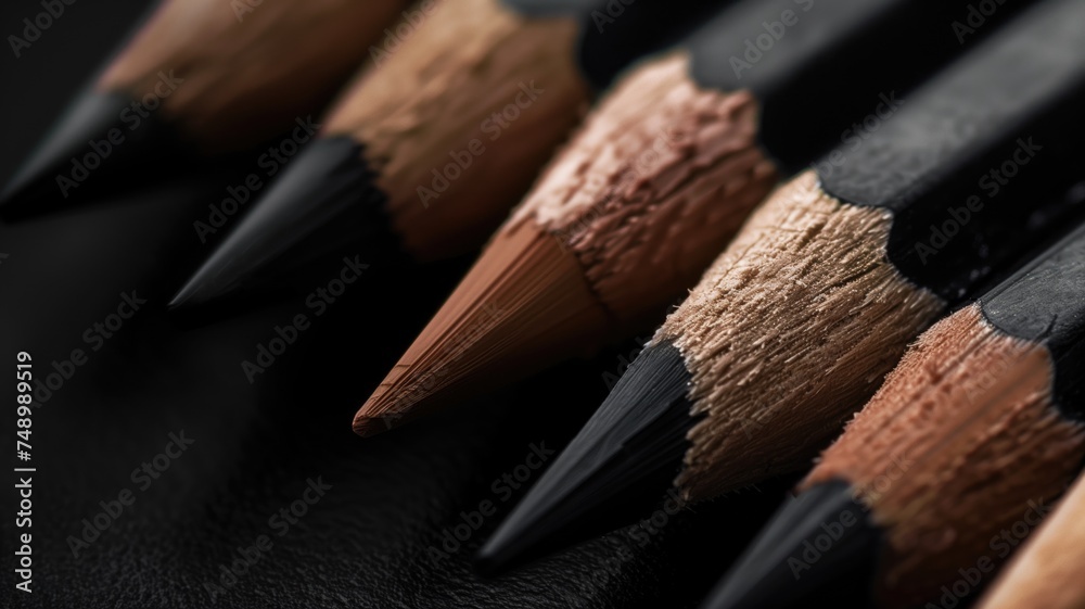 Close-up of pencil tips aligned, showing wood textures Close-up of pencil tips aligned, showing wood textures