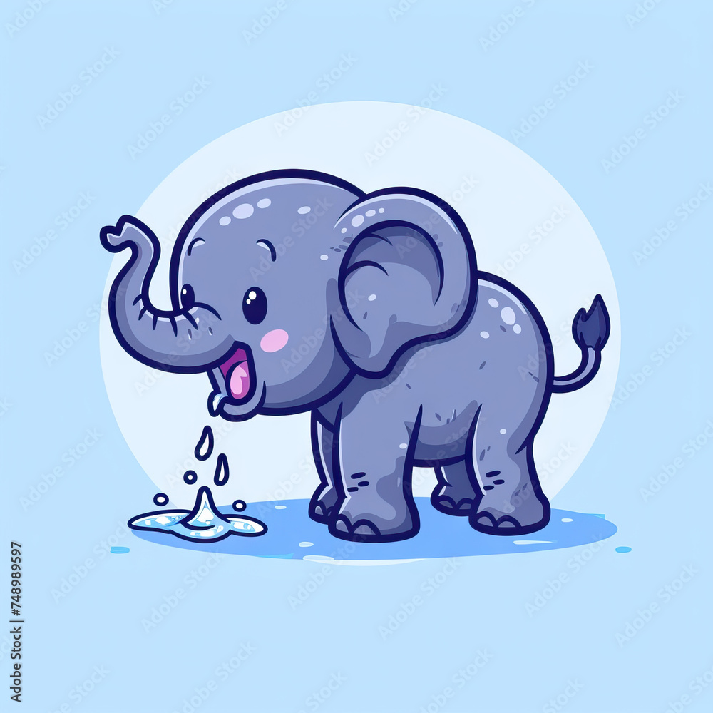 Elephant Calf Spraying Water. Vector Icon Illustration. Animal Nature Icon Concept Isolated Premium Vector. 