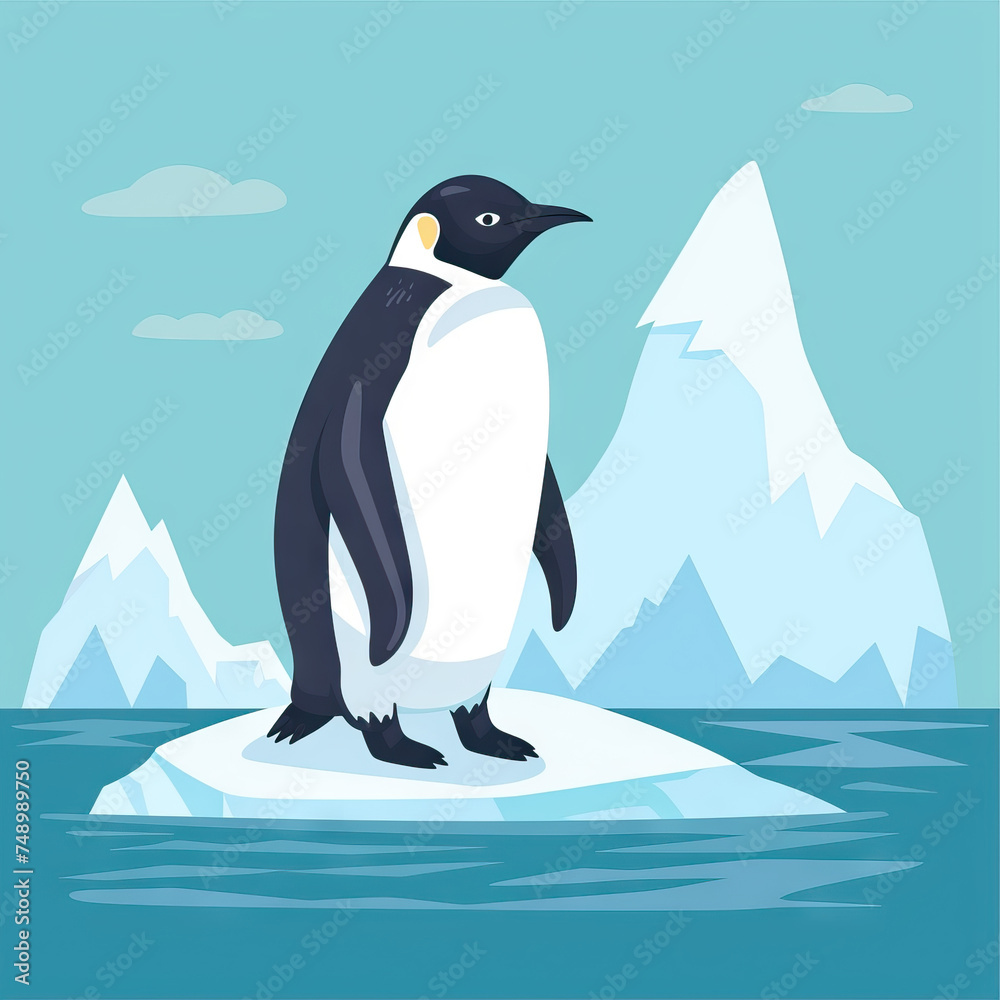 Obraz premium Penguin Polar Shore Arctic. Vector Icon Illustration. Animal Nature Icon Concept Isolated Premium Vector. 