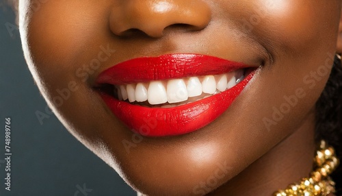 Boca sonrisa hermosa con labios rojos mujer negra photo