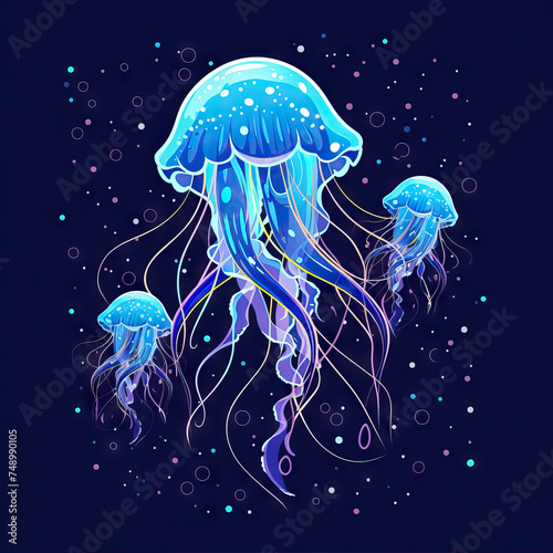 Jellyfish Dancing in the Ocean Currents. Vector Icon Illustration. Animal Nature Icon Concept Isolated Premium Vector.
