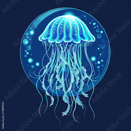 Jellyfish Dancing in the Ocean Currents. Vector Icon Illustration. Animal Nature Icon Concept Isolated Premium Vector. 