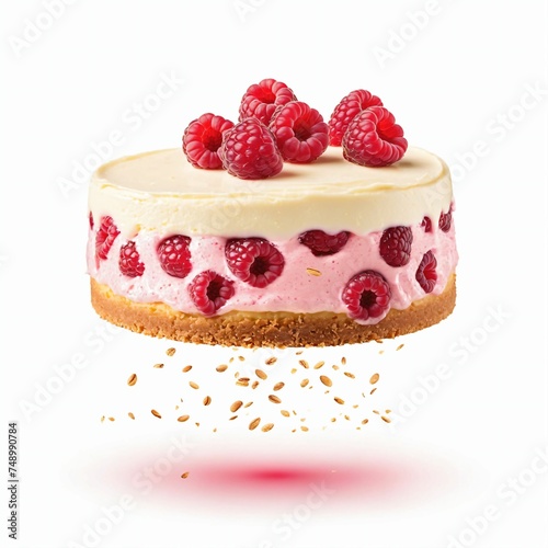 Raspberry Cheesecake isolated on white background