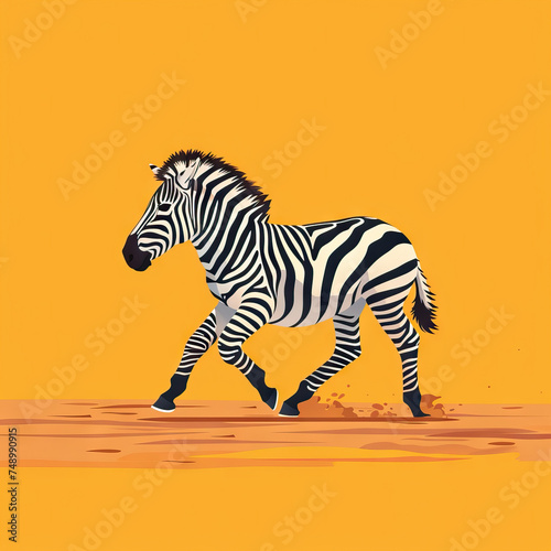 Zebra Trotting in a Technicolor Savanna. Vector Icon Illustration. Animal Nature Icon Concept Isolated Premium Vector. 