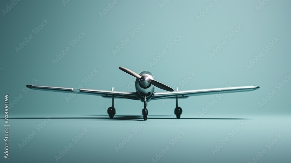 A sleek model airplane centered on a teal backdrop, evoking travel and aviation themes