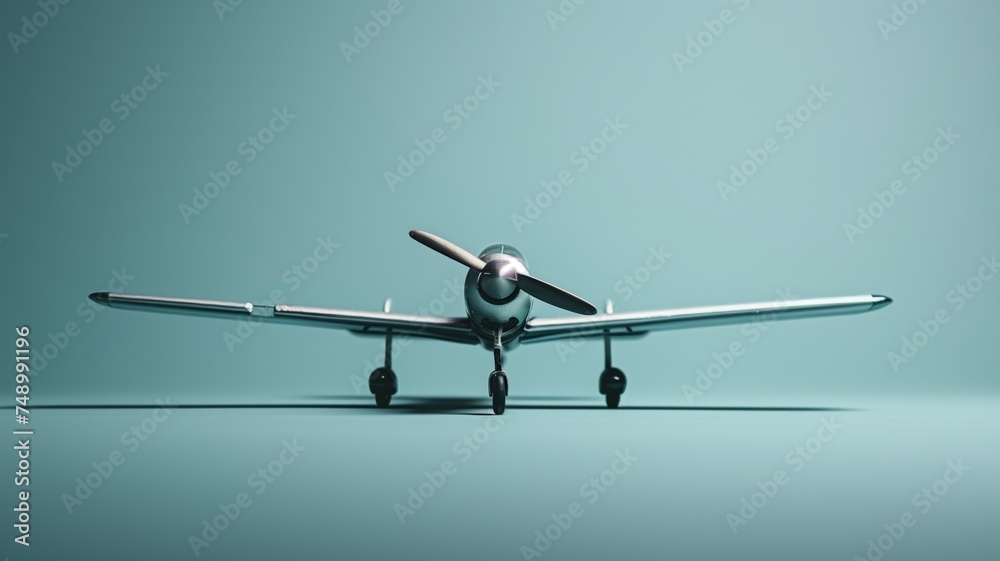 A sleek model airplane centered on a teal backdrop, evoking travel and aviation themes A sleek model airplane centered on a teal backdrop, evoking travel and aviation themes