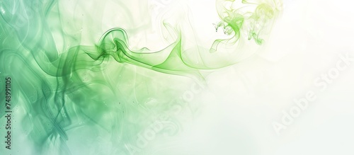 A vibrant blend of green smoke swirling around on a plain white backdrop  creating a dynamic and intriguing visual effect. The smoke appears to be spreading and dispersing in various directions