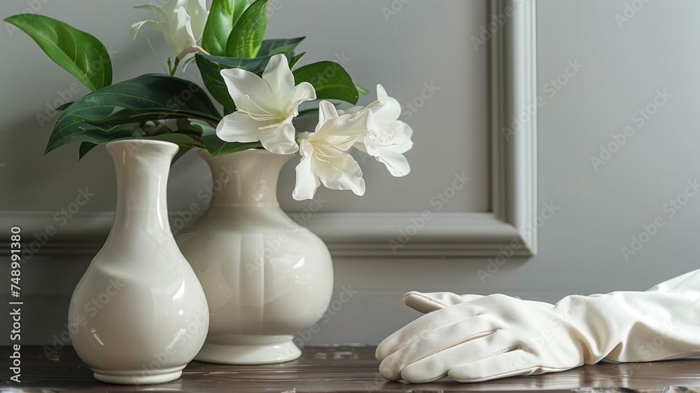 Elegant White Gardenia Flowers in Ceramic Vases Elegant White Gardenia Flowers in Ceramic Vases