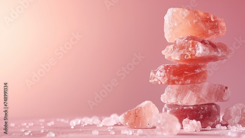 Himalayan Salt Crystals Stacked on Pink Surface
