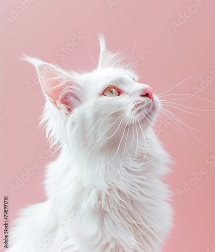 Cute white cat, pink background