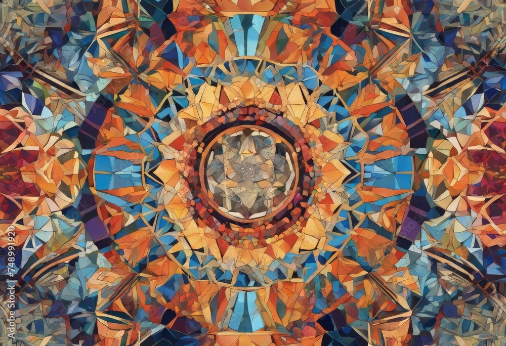 Obraz premium abstract, design, symmetry, pattern, triangle, tessellation, mandala, shape, intricate, complex, abstract art, line, polygon, illustration