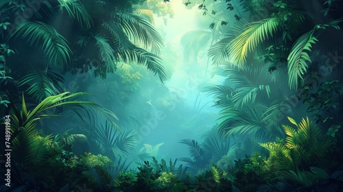 tropical rainforest, with towering trees and dense greenery, providing a lush