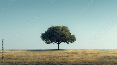 solitary tree standing against a clear sky, its branches reaching out in a sp...