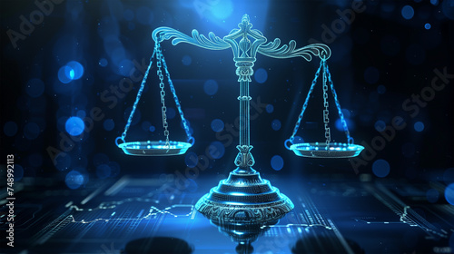 Balanced Scales Representing Law and Equality. Symbol of Justice on a Digital Background.
