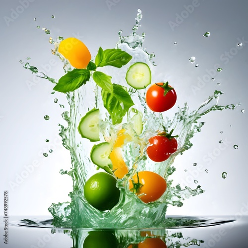 Water wave splash with fruits  background for fruit juice drink AI generated
