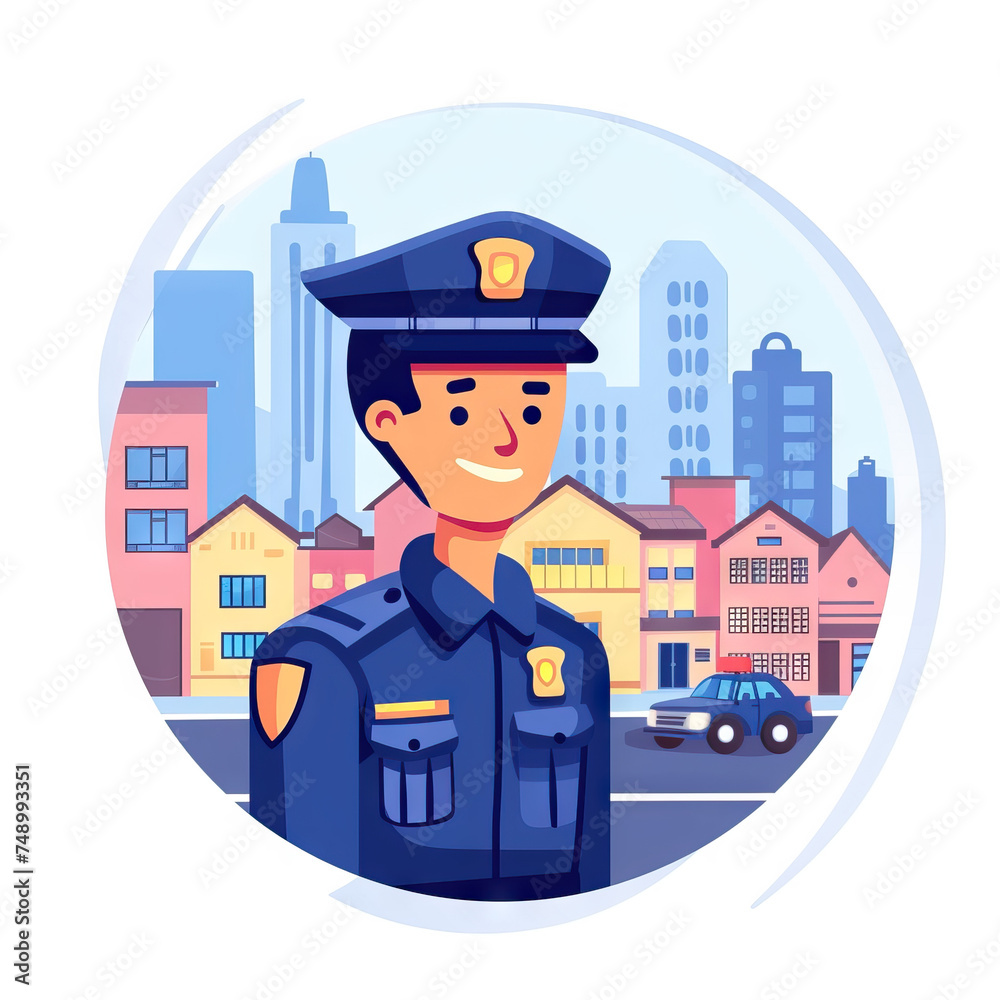 Police Officer Patrolling City Streets - Community. Vector Icon Illustration. Job Icon Concept Isolated Premium Vector. Police Officer Patrolling City Streets - Community. Vector Icon Illustration. Job Icon Concept Isolated Premium Vector.