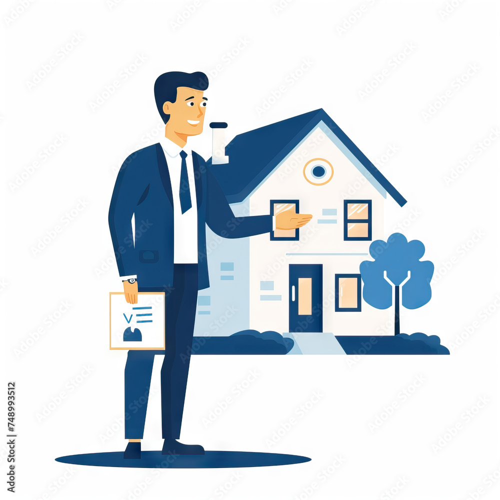 Real Estate Agent Showing Property - Open House. Vector Icon Illustration. Job Icon Concept Isolated Premium Vector. Real Estate Agent Showing Property - Open House. Vector Icon Illustration. Job Icon Concept Isolated Premium Vector.