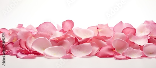 A cluster of beautiful pink flowers with delicate petals is showcased against a clean white backdrop. The flowers create a striking contrast against the neutral background, drawing attention to their © AkuAku